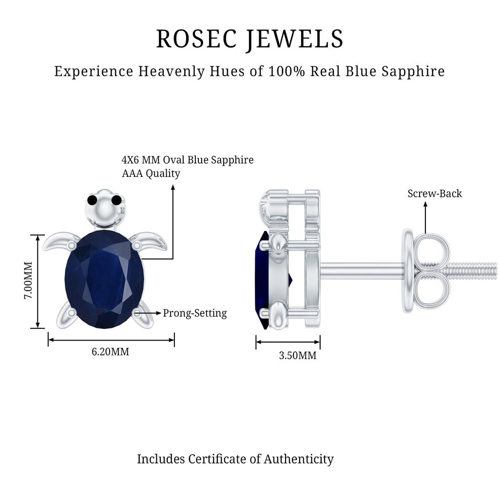 1.2 Carat Oval Cut Blue Sapphire Sea Turtle Earrings