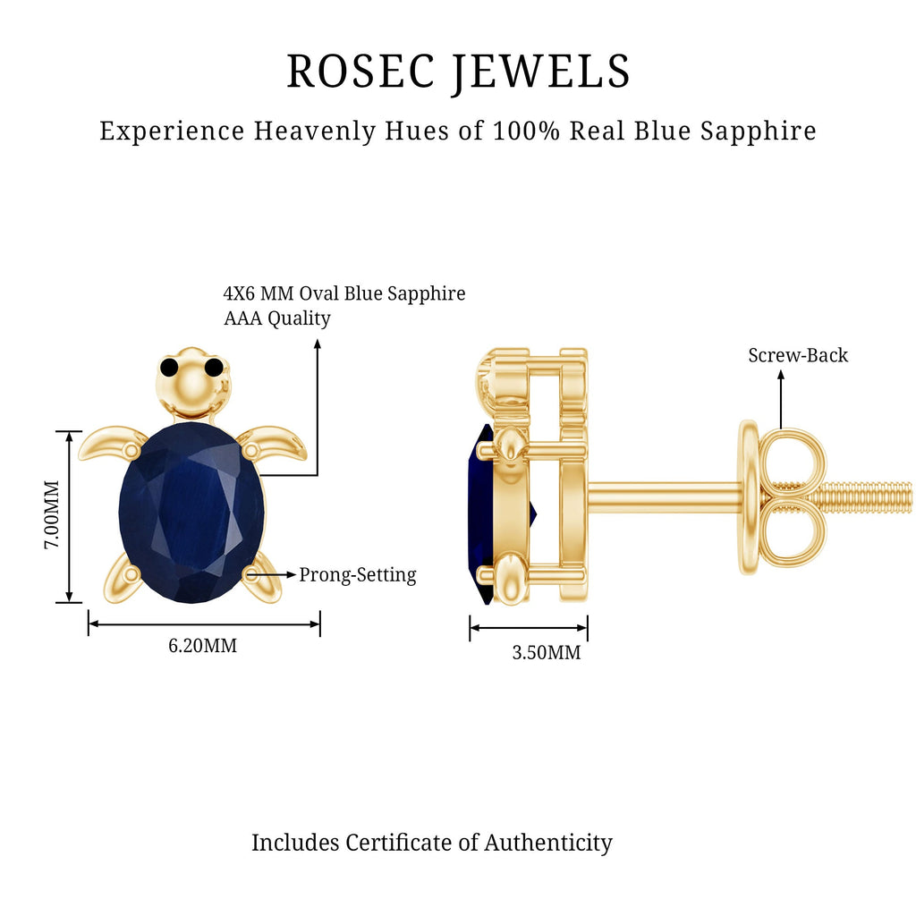 1.2 Carat Oval Cut Blue Sapphire Sea Turtle Earrings