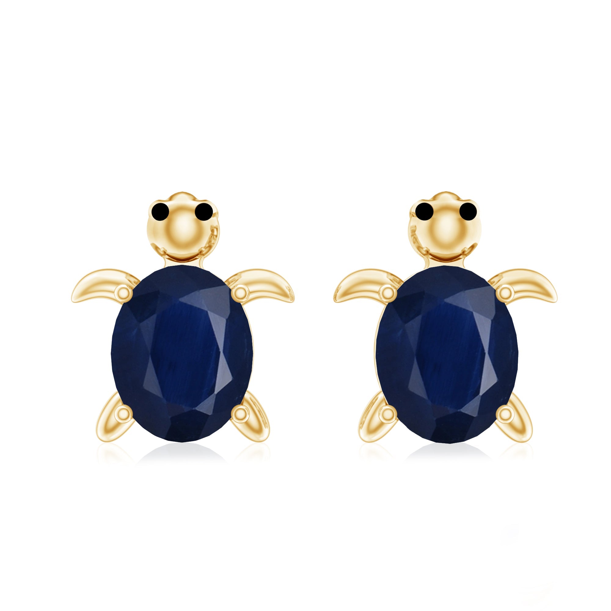 1.2 Carat Oval Cut Blue Sapphire Sea Turtle Earrings