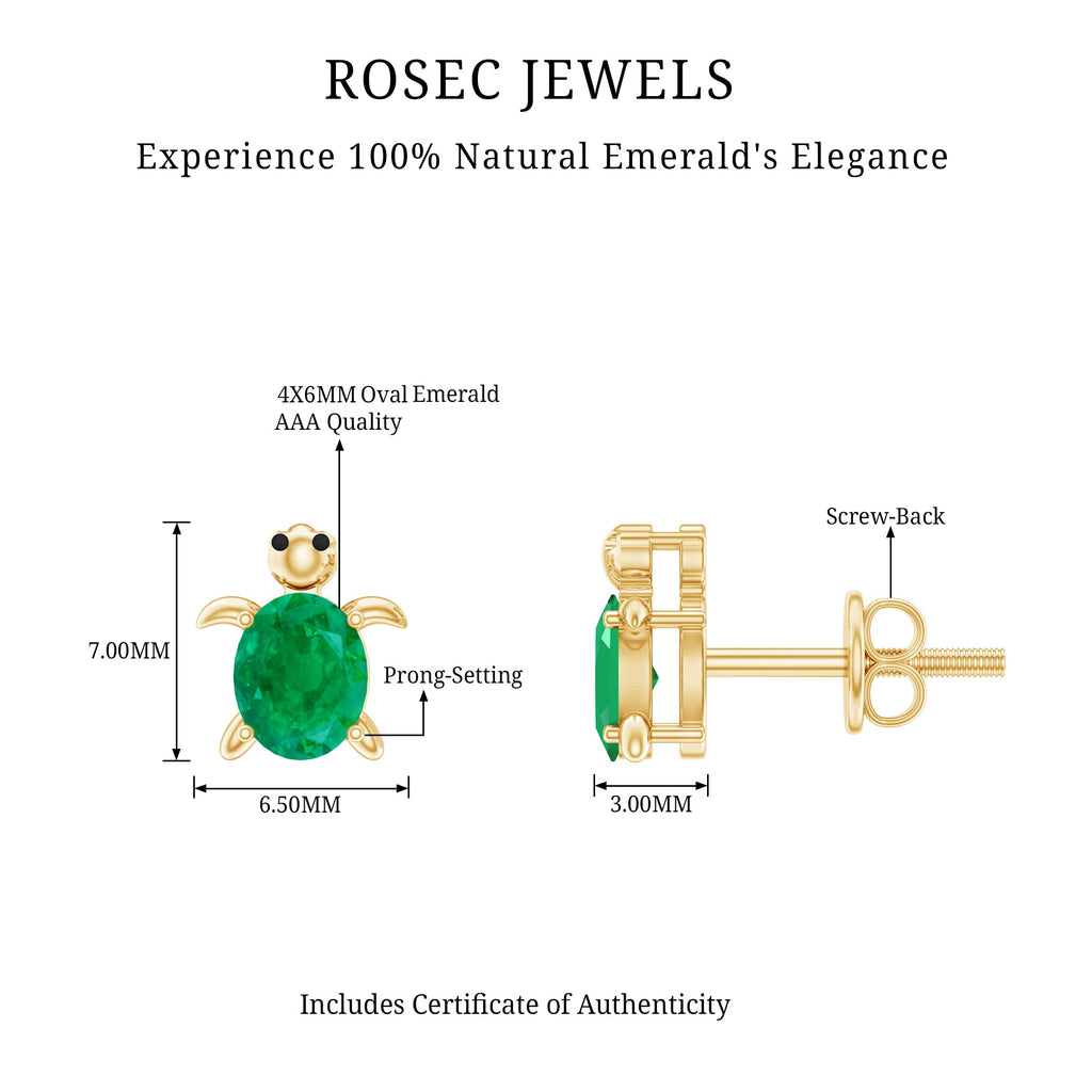 Oval Shaped Emerald Turtle Stud Earrings