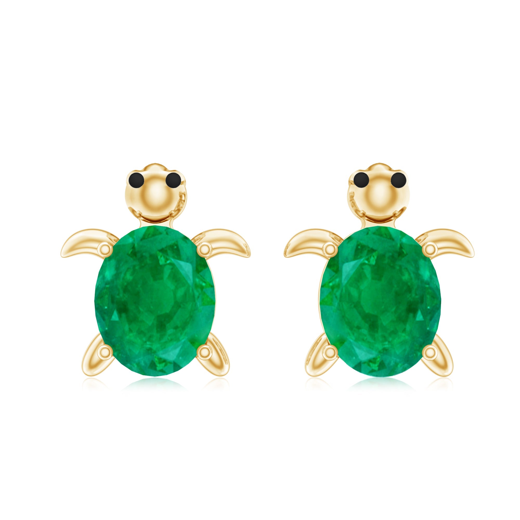Oval Shaped Emerald Turtle Stud Earrings