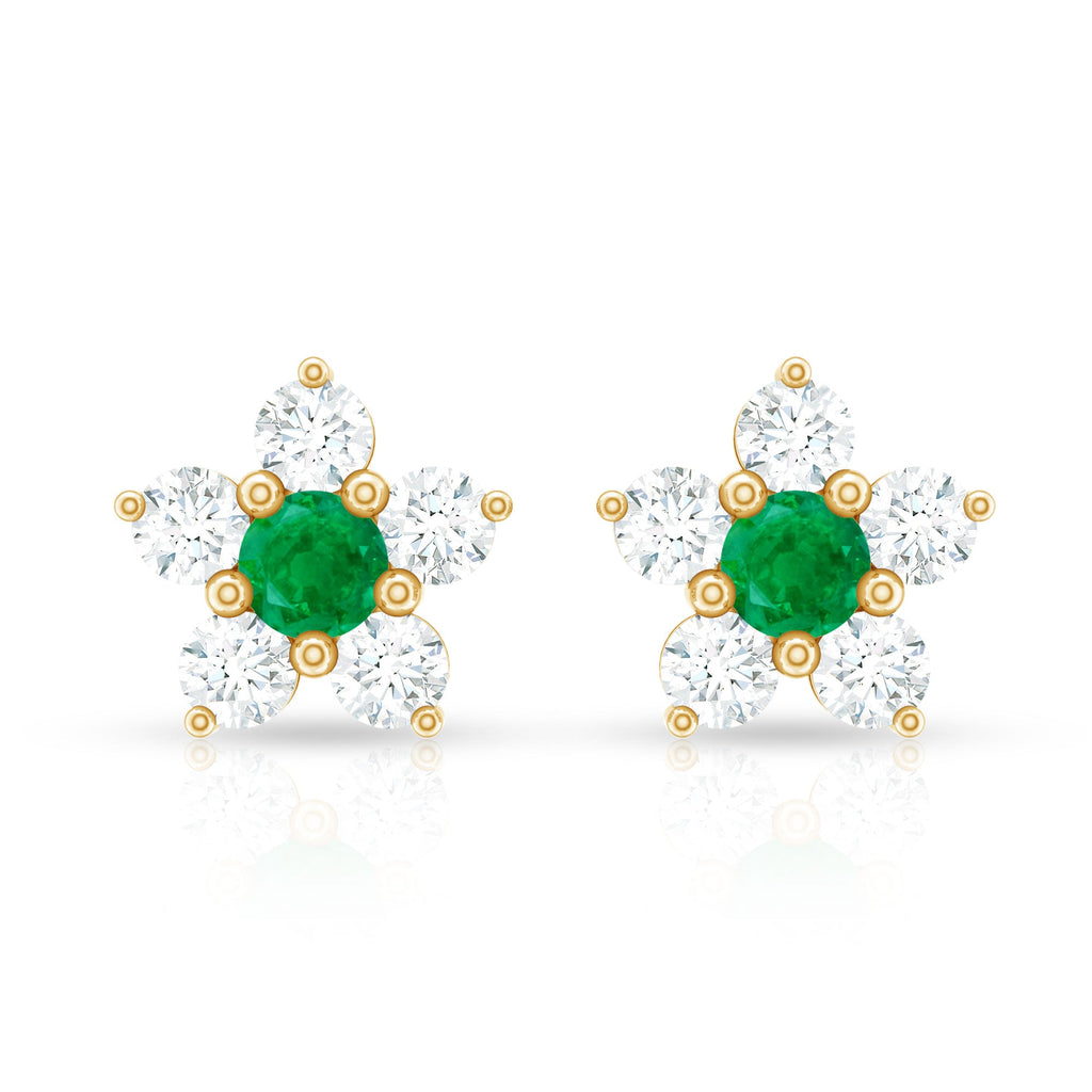 Real Emerald and Diamond Flower Cluster Stud Earrings