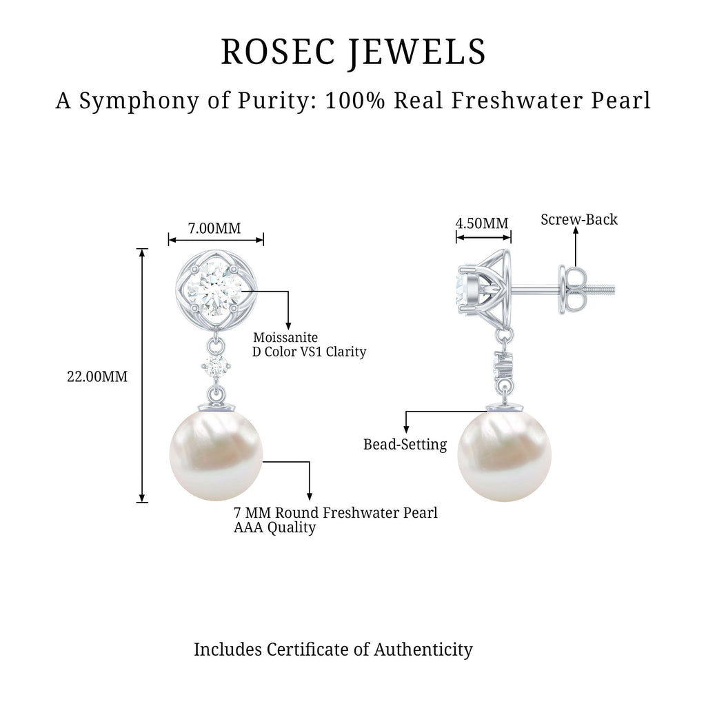 6 Carat Freshwater Pearl Flower Drop Earrings with Moissanite