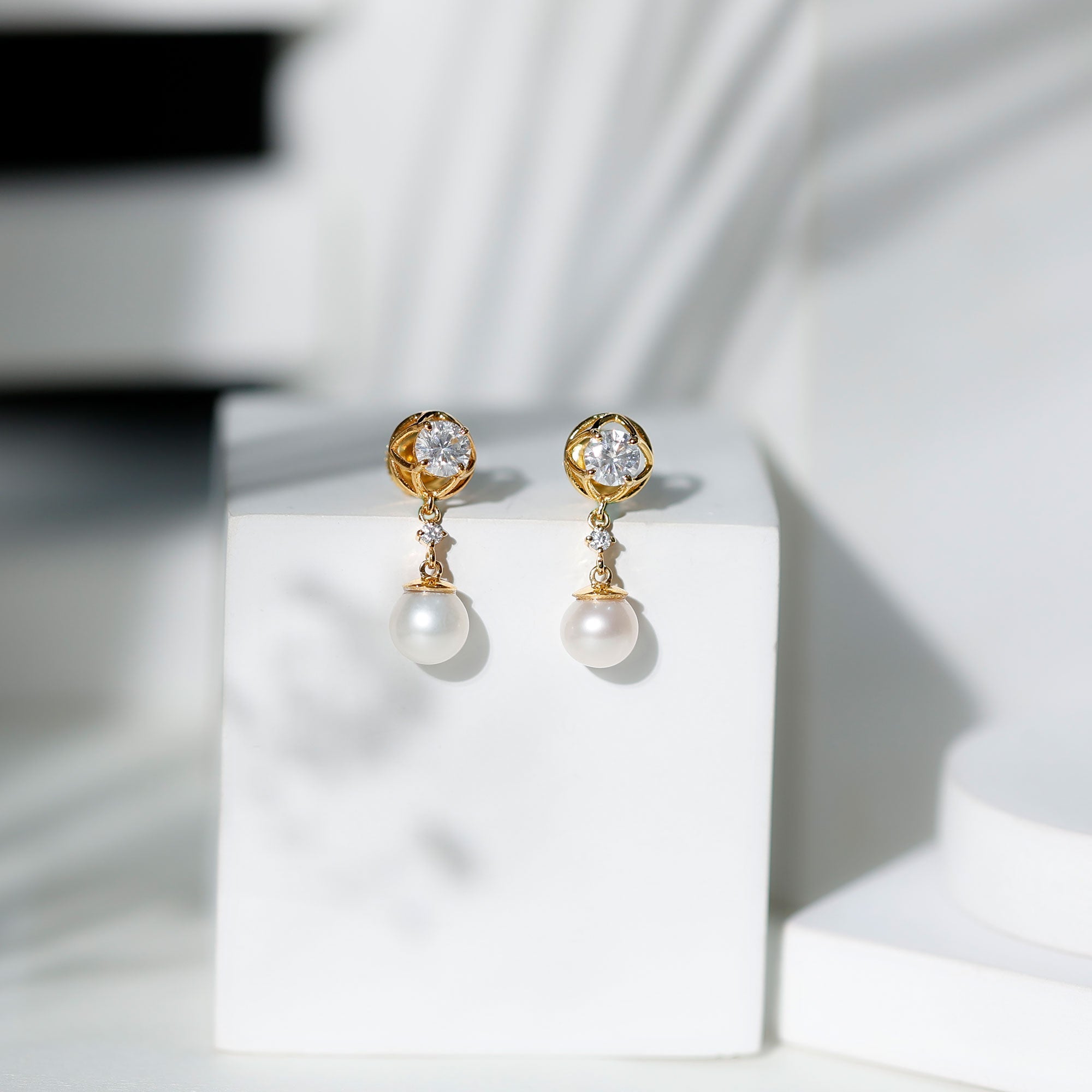 6 Carat Freshwater Pearl Flower Drop Earrings with Moissanite