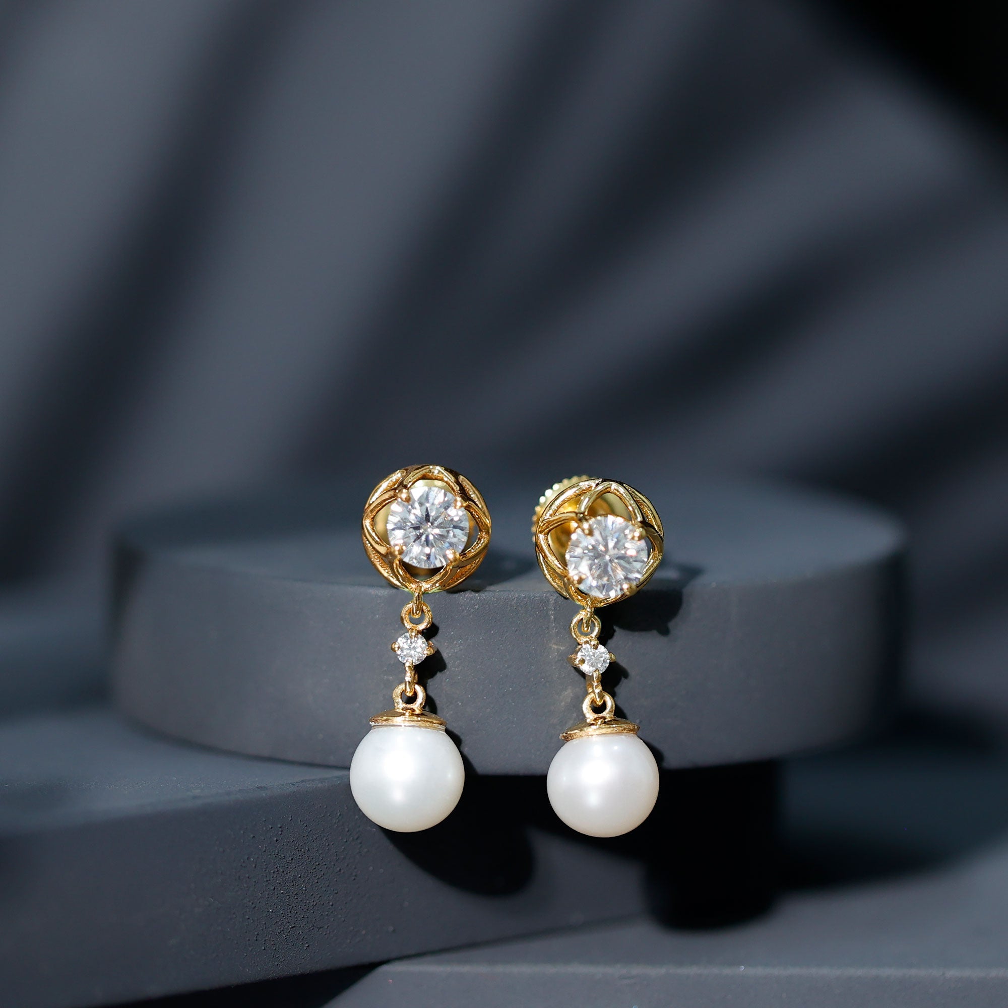 6 Carat Freshwater Pearl Flower Drop Earrings with Moissanite