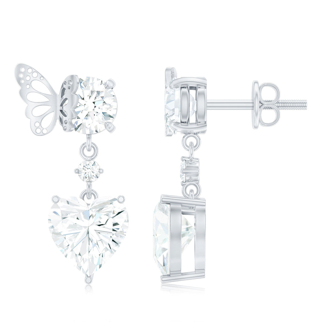 3 Carat Heart Shape Moissanite Drop Earrings with Butterfly