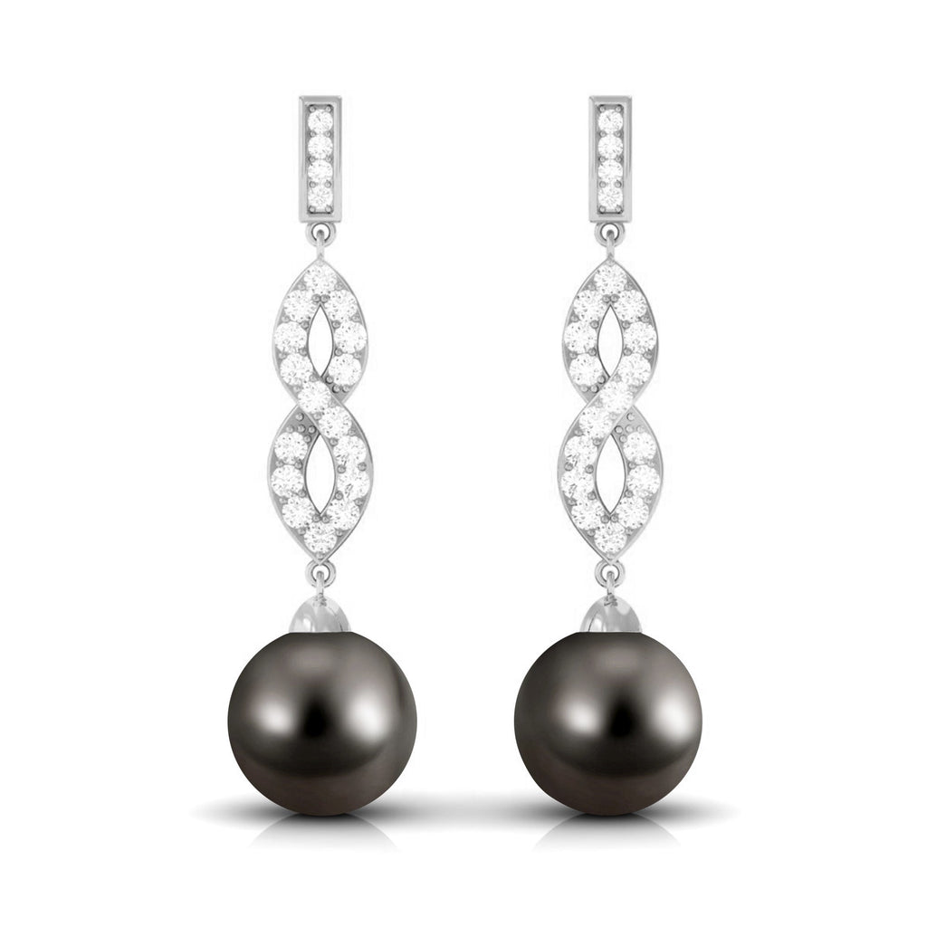 Cultured 15 Carat Tahitian Pearl Dangle Earrings with Diamond Infinity Knot