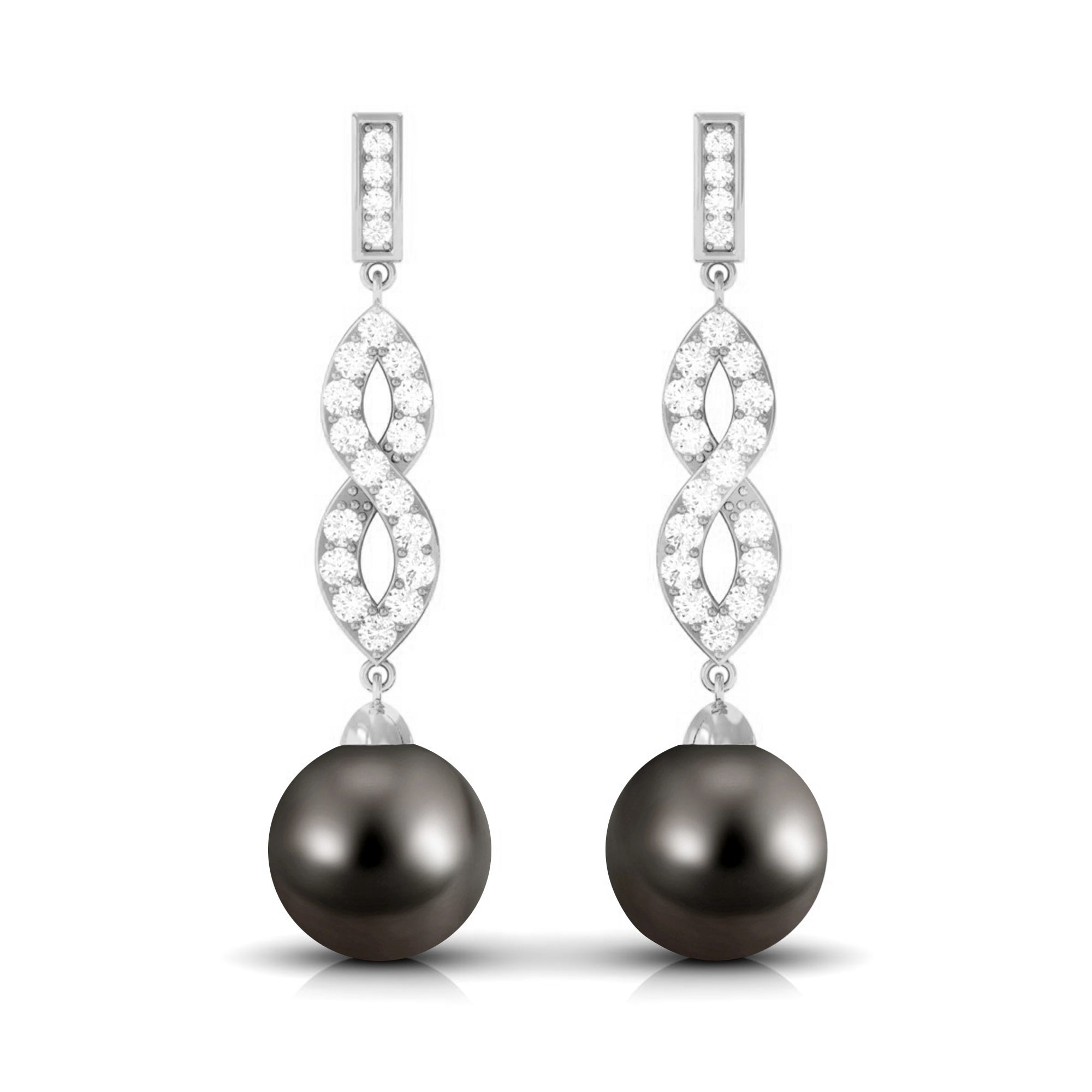 Cultured 15 Carat Tahitian Pearl Dangle Earrings with Diamond Infinity Knot