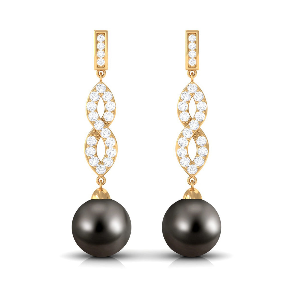 Cultured 15 Carat Tahitian Pearl Dangle Earrings with Diamond Infinity Knot