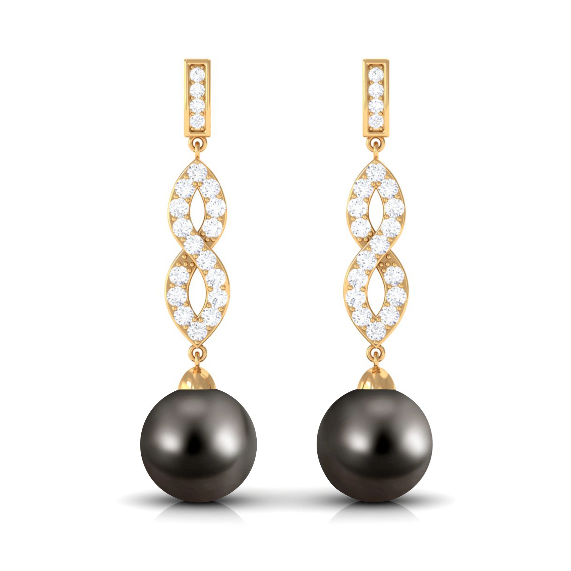 Cultured 15 Carat Tahitian Pearl Dangle Earrings with Diamond Infinity Knot