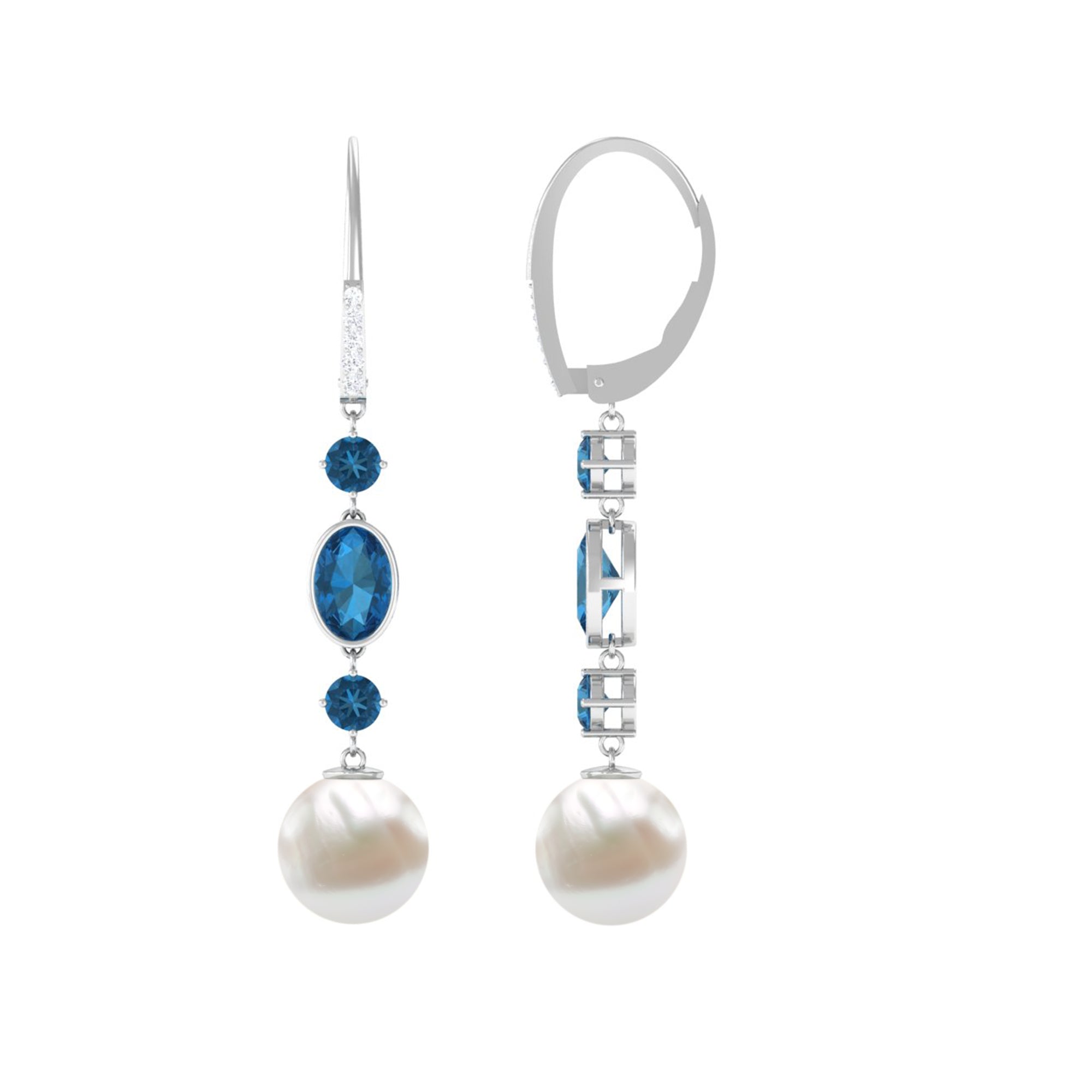 Freshwater Pearl and Blue Topaz Dangle Earrings with Diamond