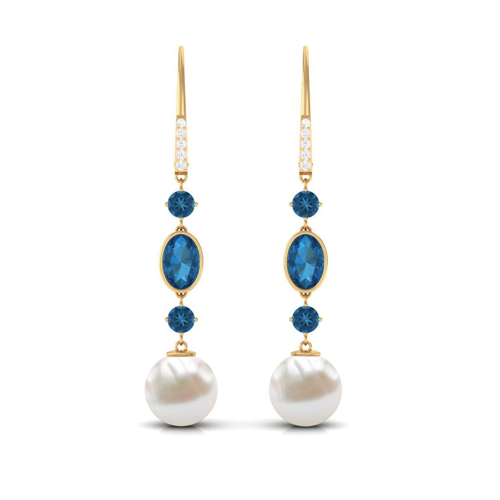 Freshwater Pearl and Blue Topaz Dangle Earrings with Diamond