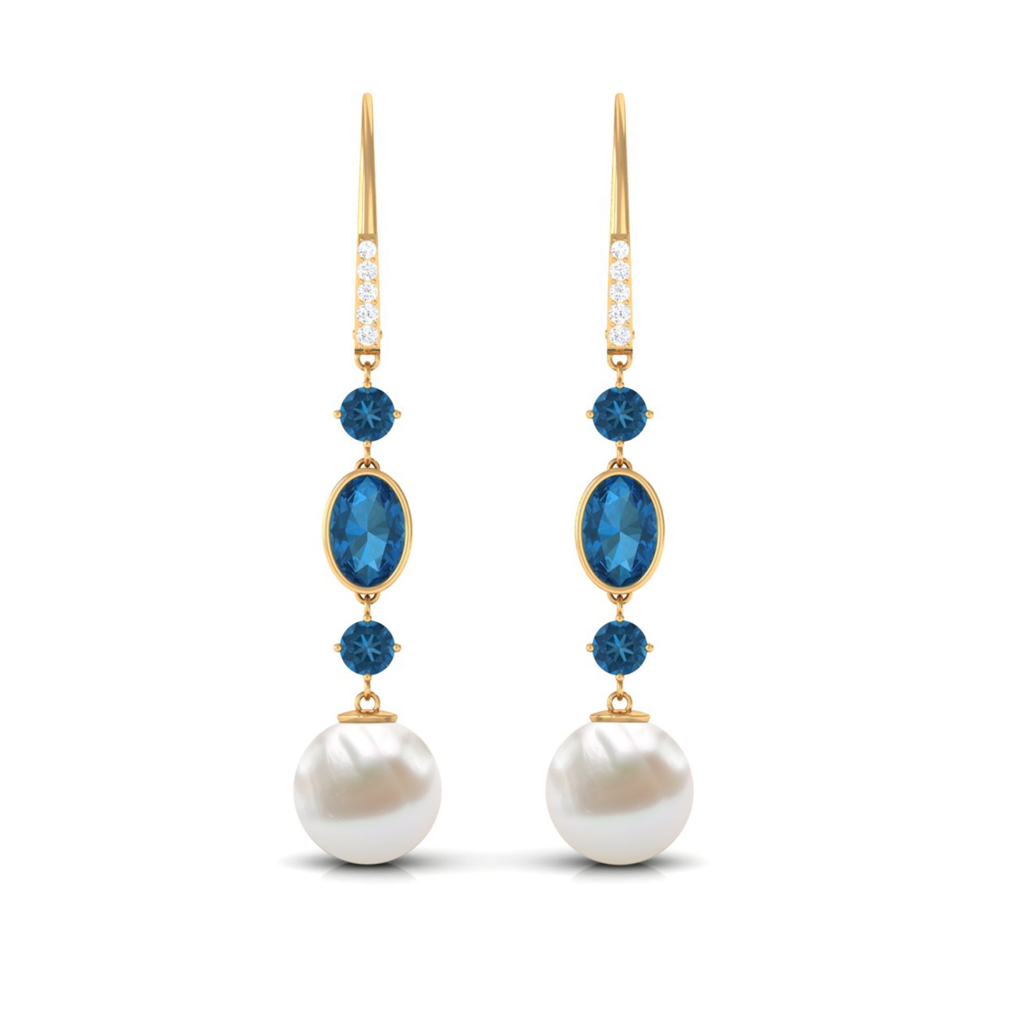 Freshwater Pearl and Blue Topaz Dangle Earrings with Diamond