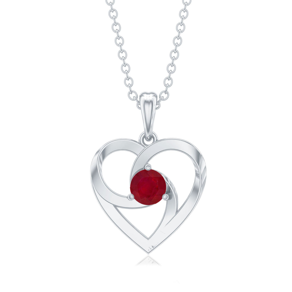 0.25 Carat Round Cut Solitaire Ruby Heart Pendant Necklace