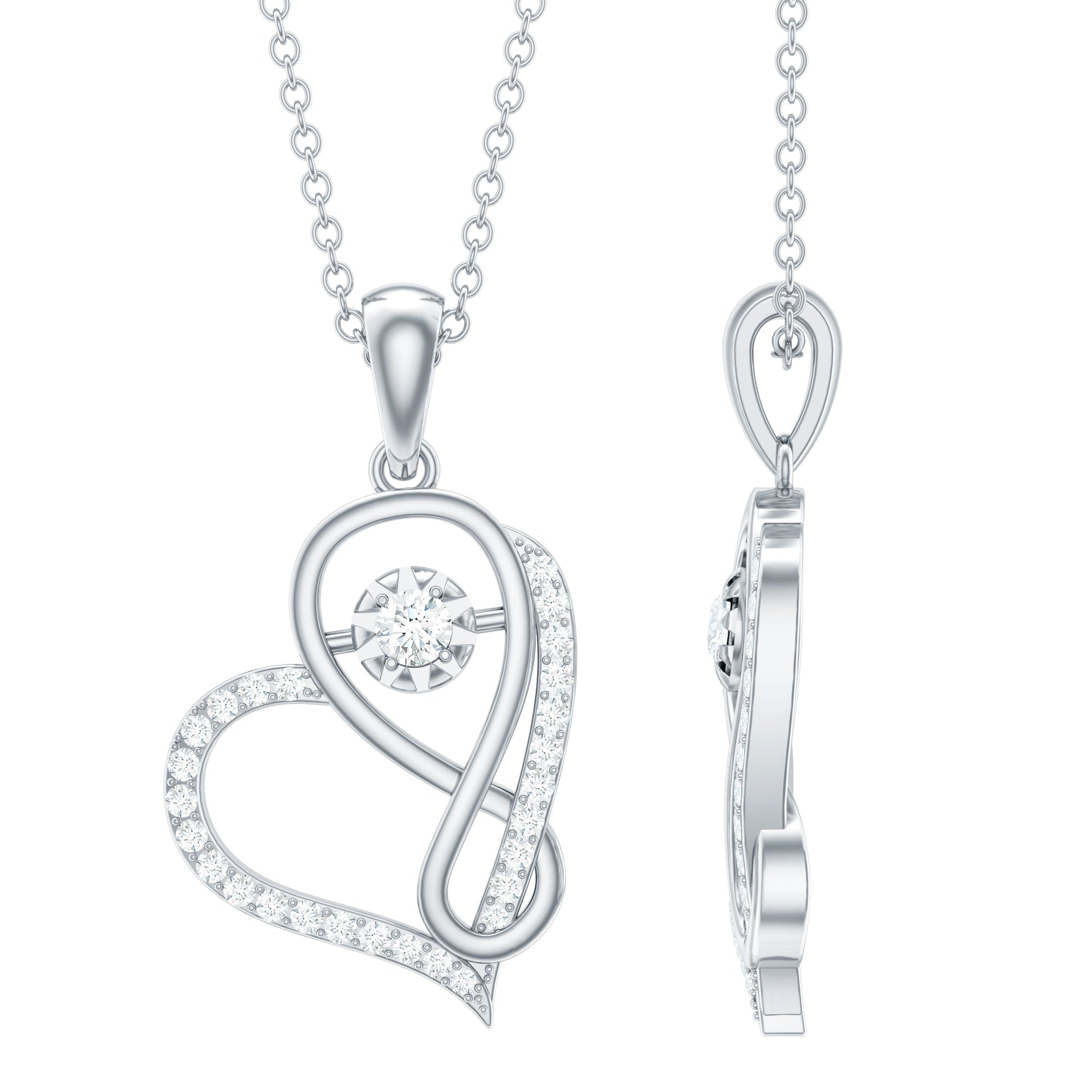 Womens Moissanite Infinity Heart Pendant Necklace With Chain
