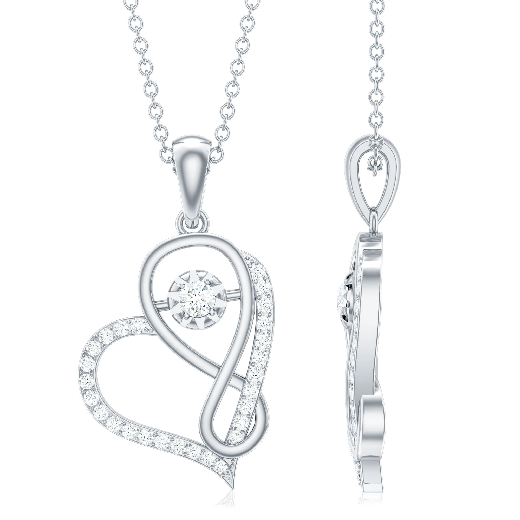 Womens Moissanite Infinity Heart Pendant Necklace With Chain