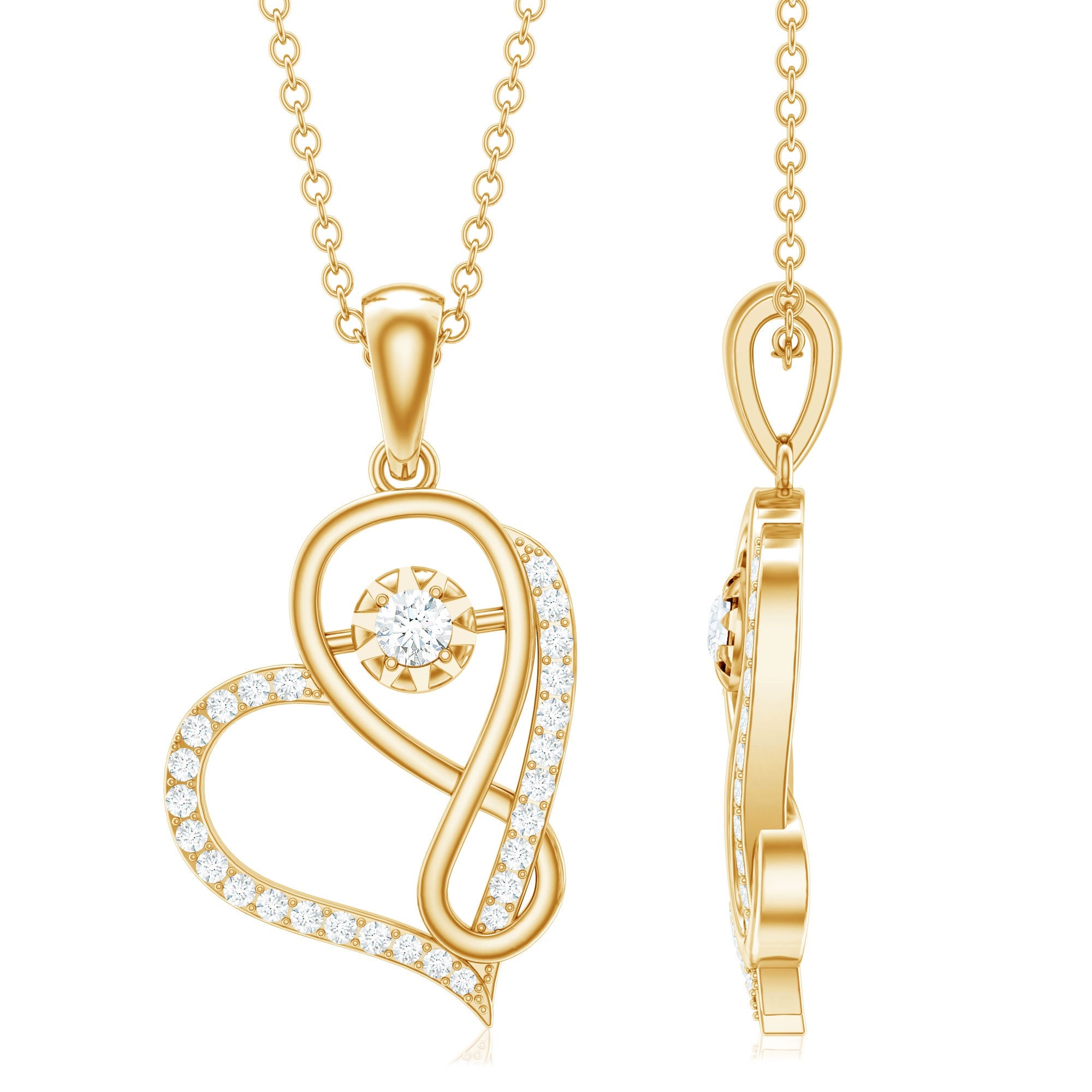 Womens Moissanite Infinity Heart Pendant Necklace With Chain