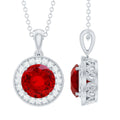 2.3 Carat Round Lab Grown Ruby and Diamond Halo Necklace