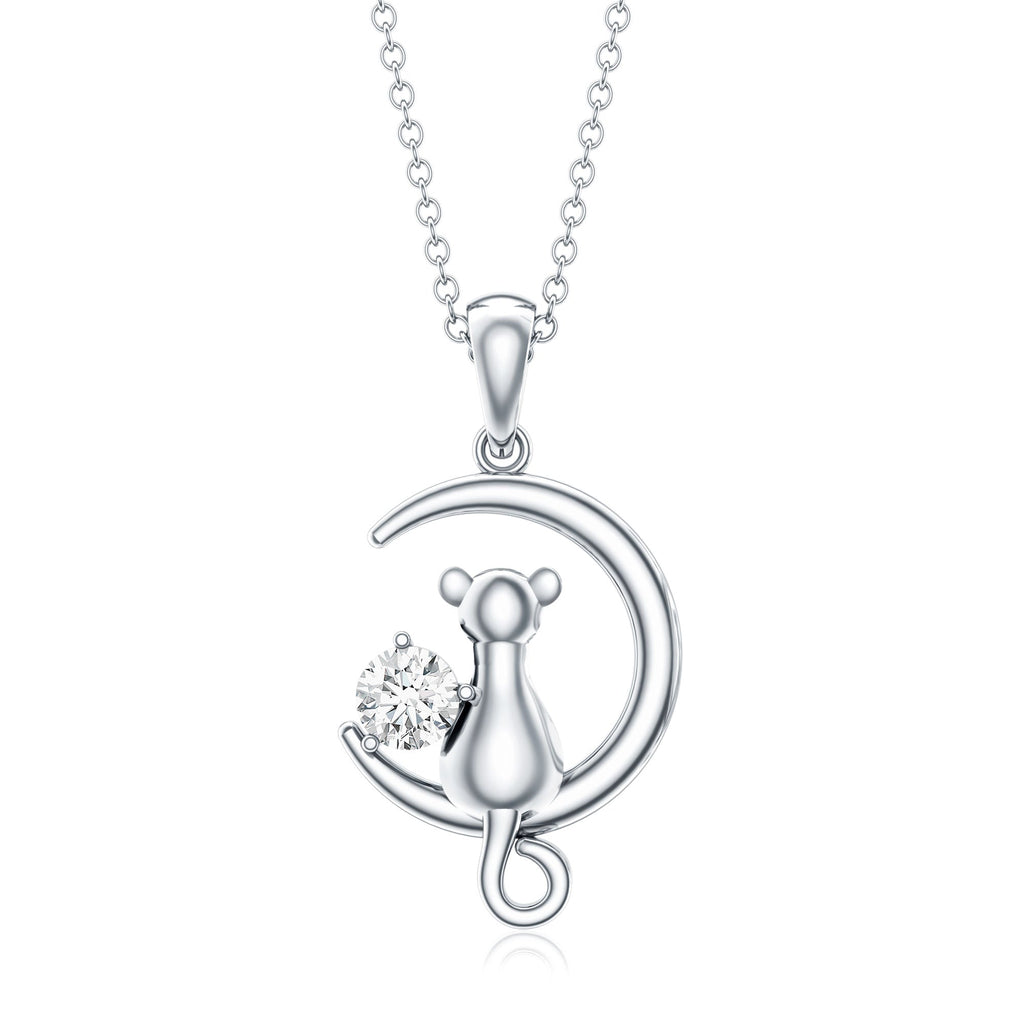 Certified Diamond Cat on Moon Necklace