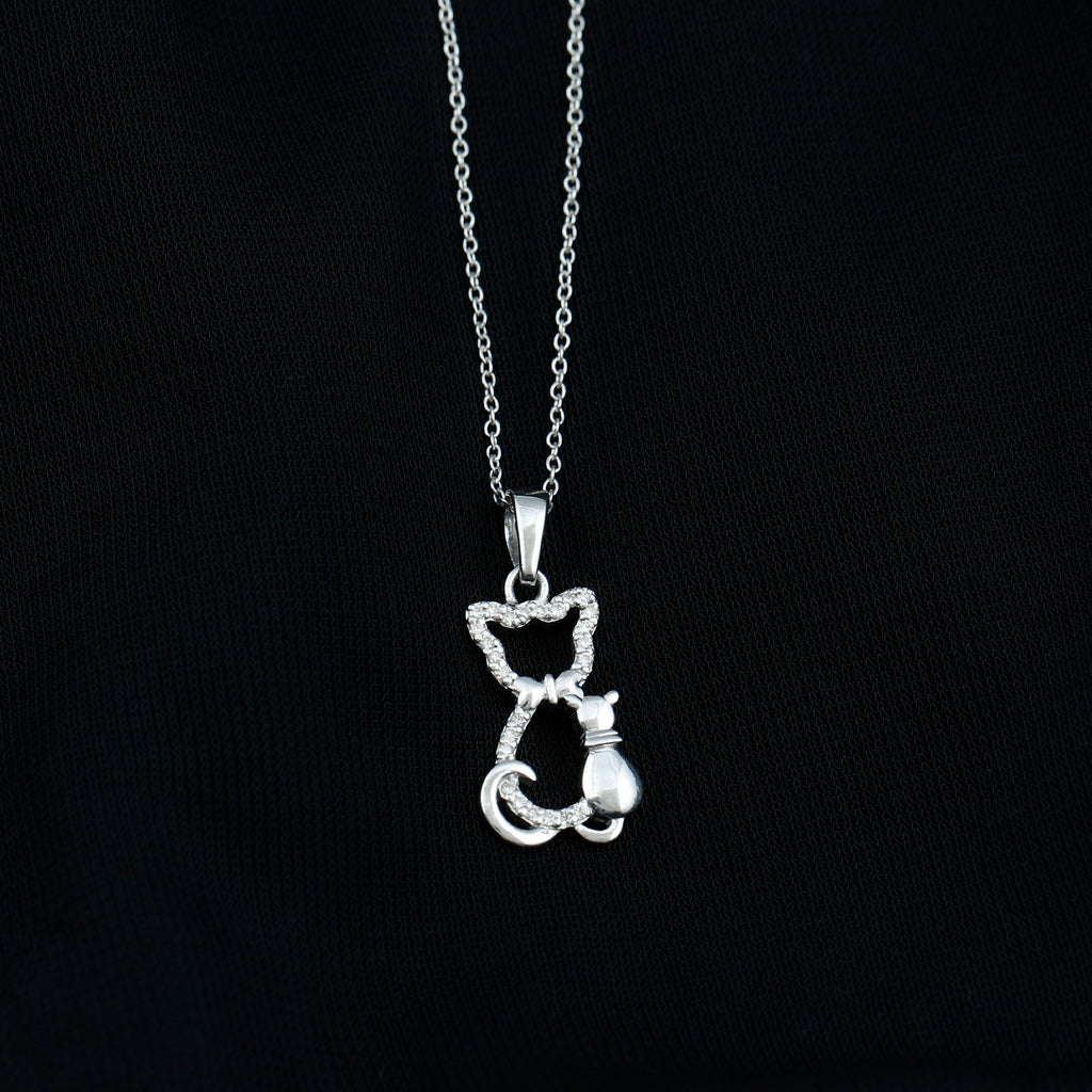 Certified Diamond Kitty Cat Pendant Necklace