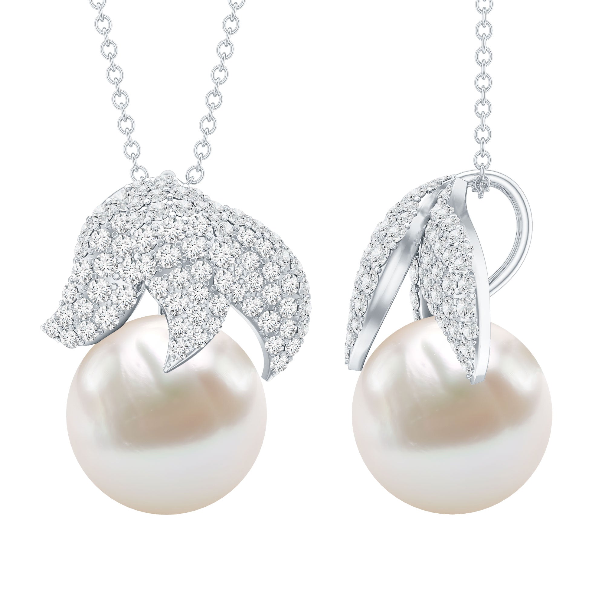 Certified Freshwater Pearl Bridal Necklace with Lab Diamond