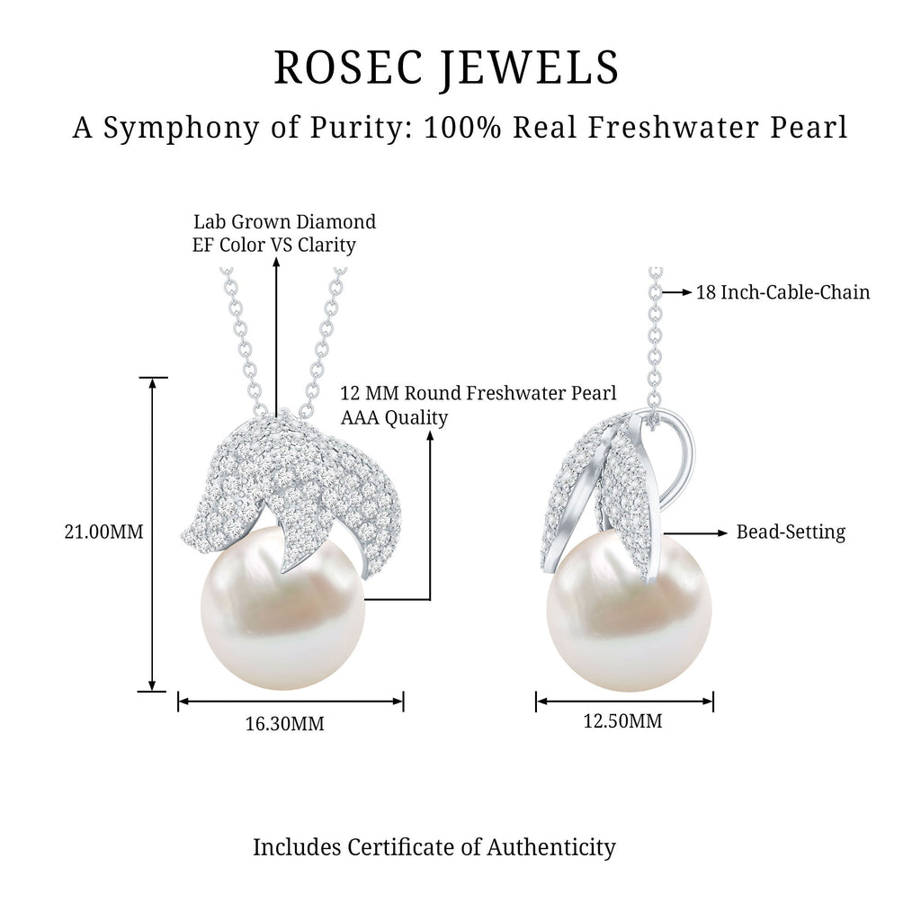 Certified Freshwater Pearl Bridal Necklace with Lab Diamond