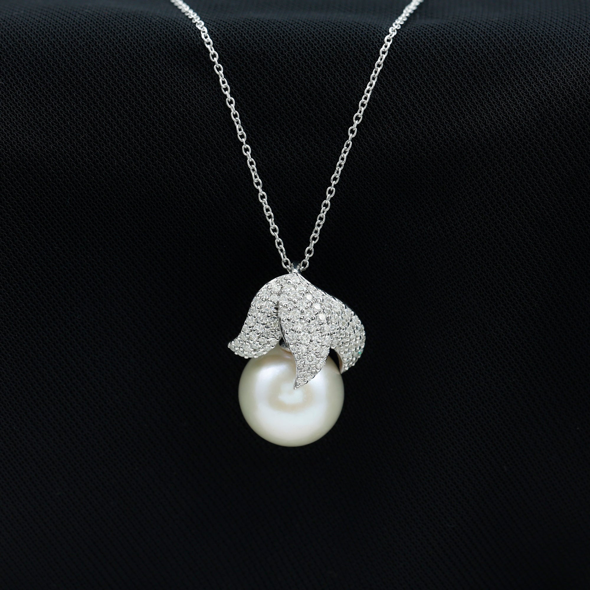 Certified Freshwater Pearl Bridal Necklace with Lab Diamond