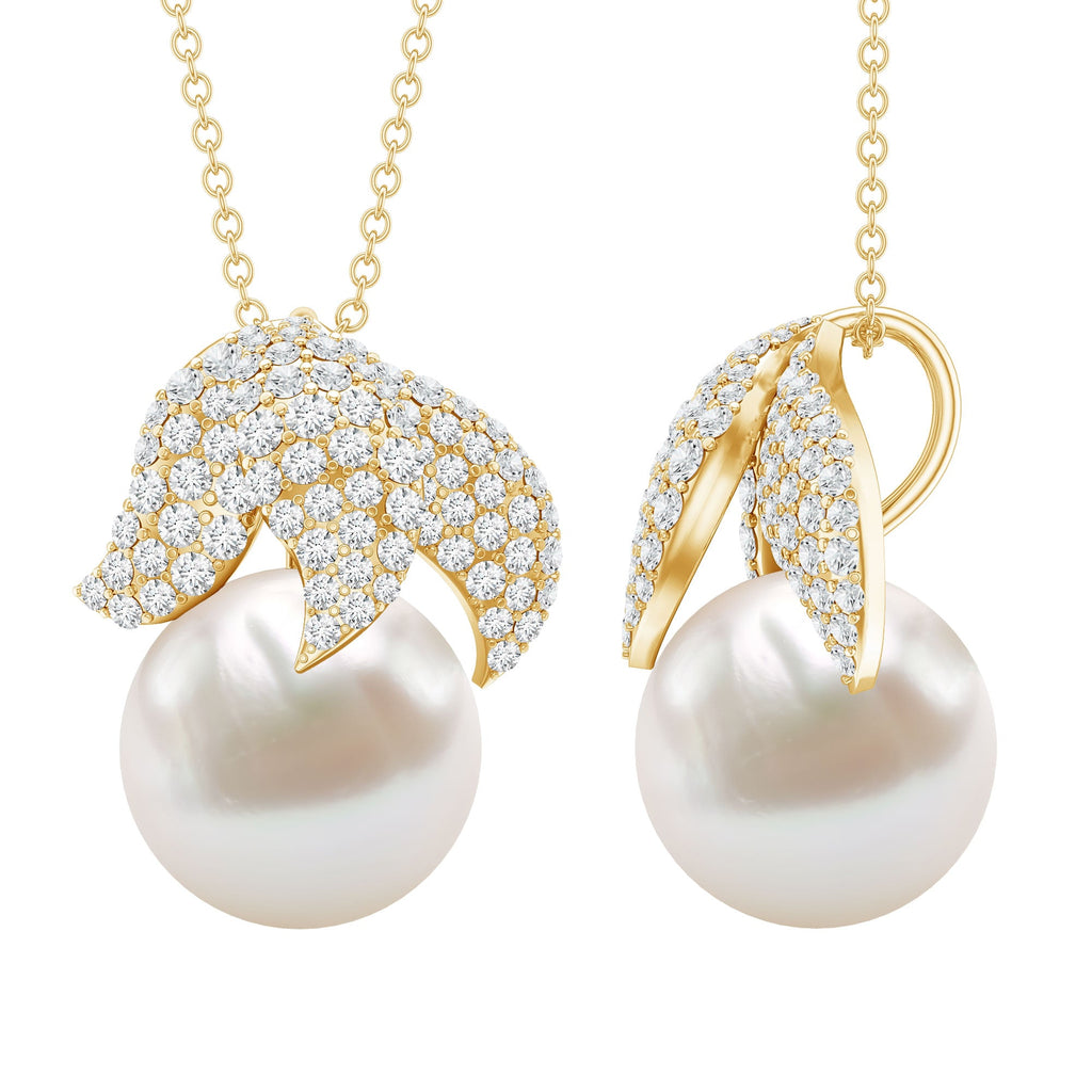 Certified Freshwater Pearl Bridal Necklace with Lab Diamond