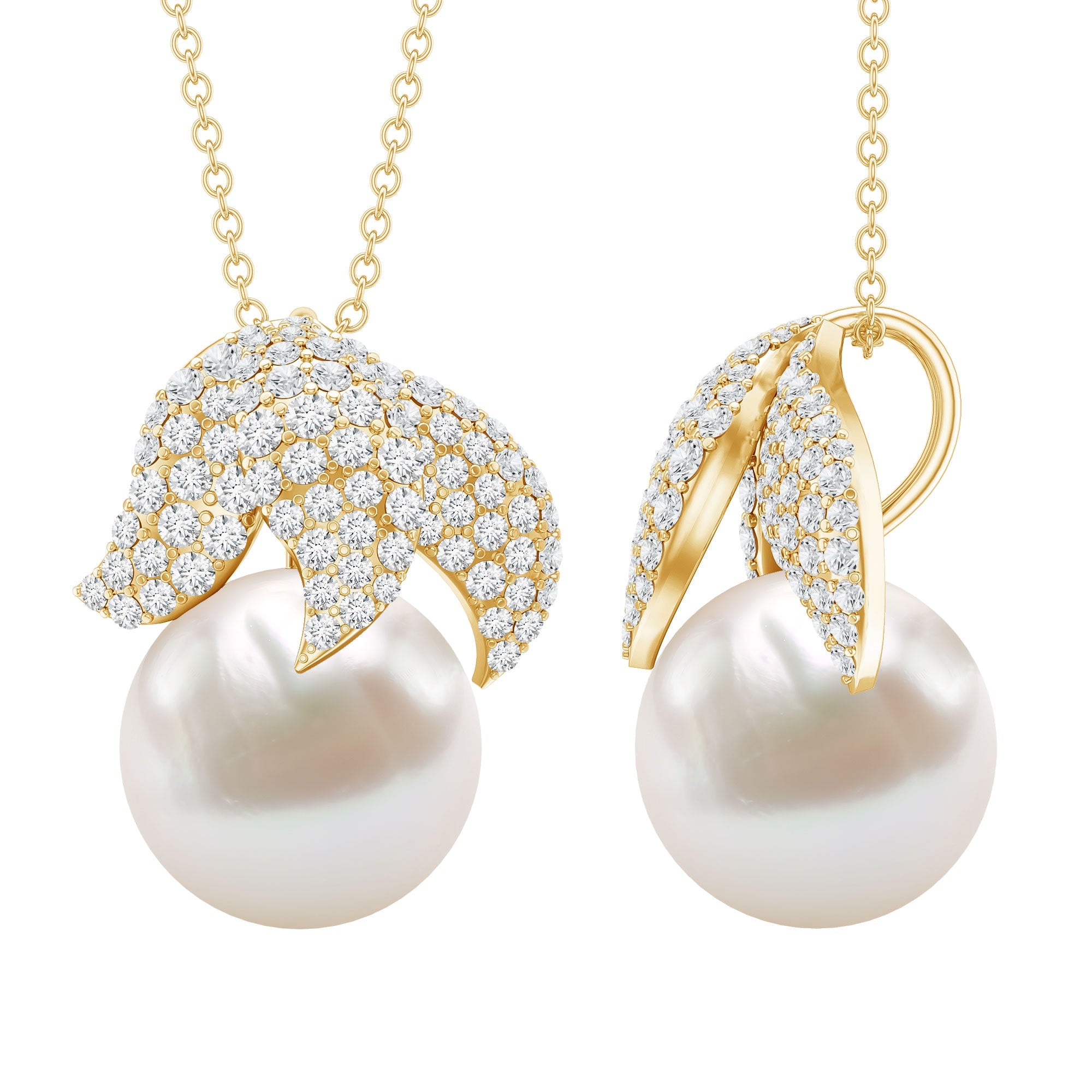 Certified Freshwater Pearl Bridal Necklace with Lab Diamond
