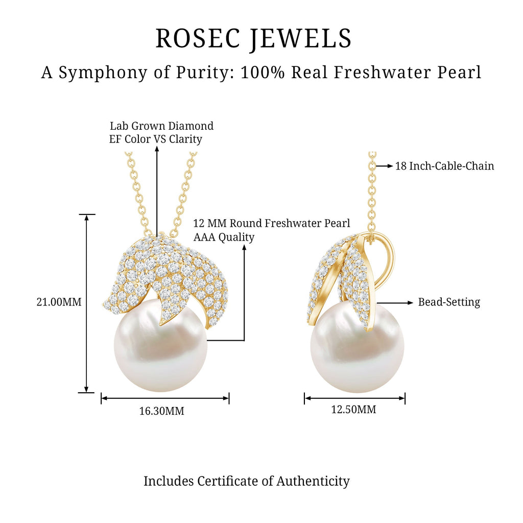 Certified Freshwater Pearl Bridal Necklace with Lab Diamond