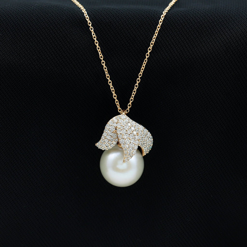Certified Freshwater Pearl Bridal Necklace with Lab Diamond