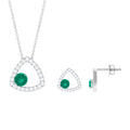 Certified Natural Emerald Geometric Necklace and Earrings Set with Moissanite