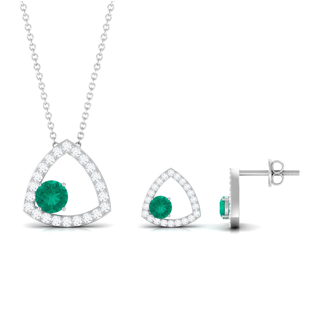 Certified Natural Emerald Geometric Necklace and Earrings Set with Moissanite
