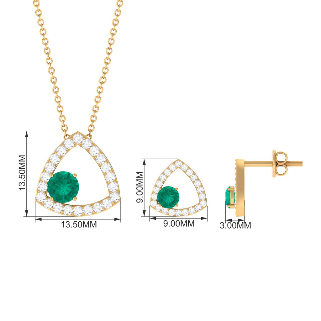 Certified Natural Emerald Geometric Necklace and Earrings Set with Moissanite
