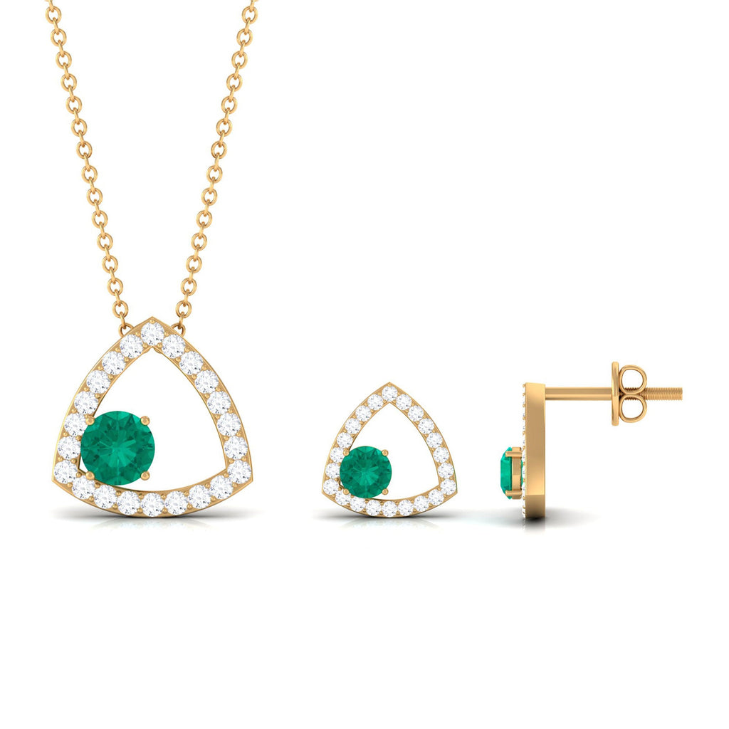 Certified Natural Emerald Geometric Necklace and Earrings Set with Moissanite