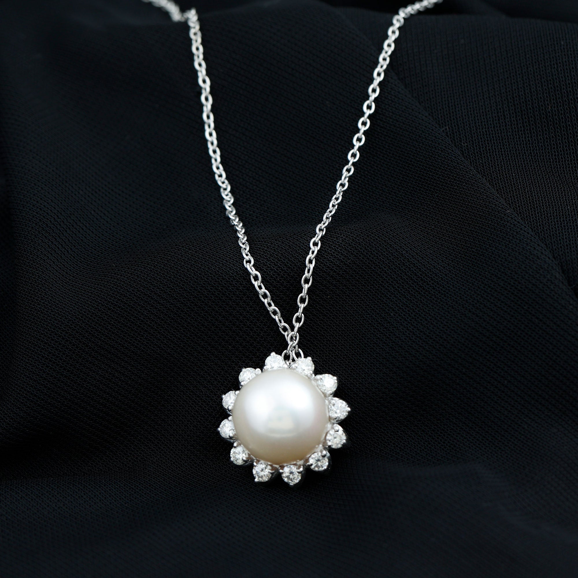 Freshwater Pearl and Moissanite Flower Chain Necklace