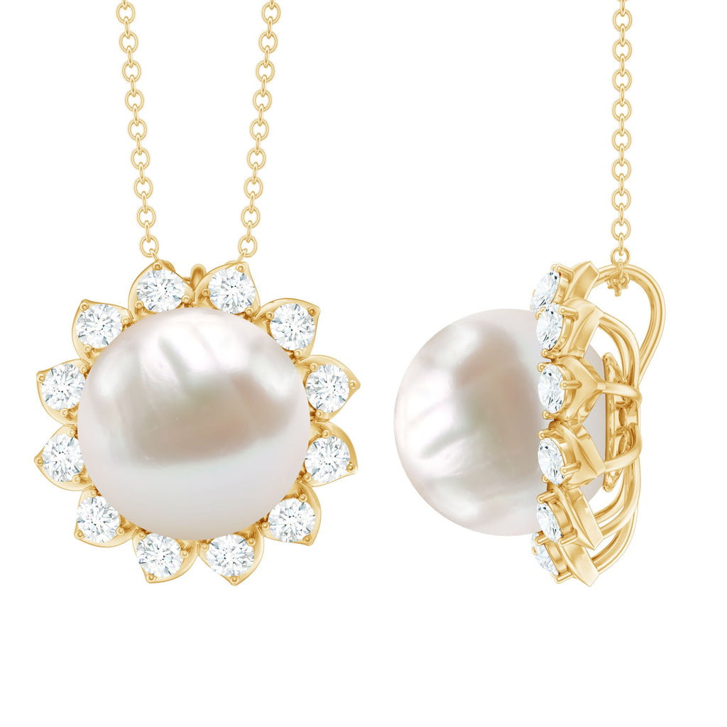 Freshwater Pearl and Moissanite Flower Chain Necklace