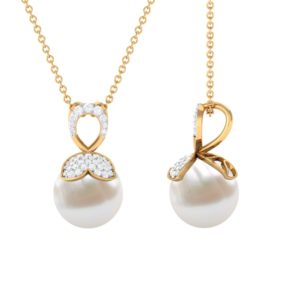 Nature Inspired Freshwater Pearl Drop Pendant Necklace with Diamond