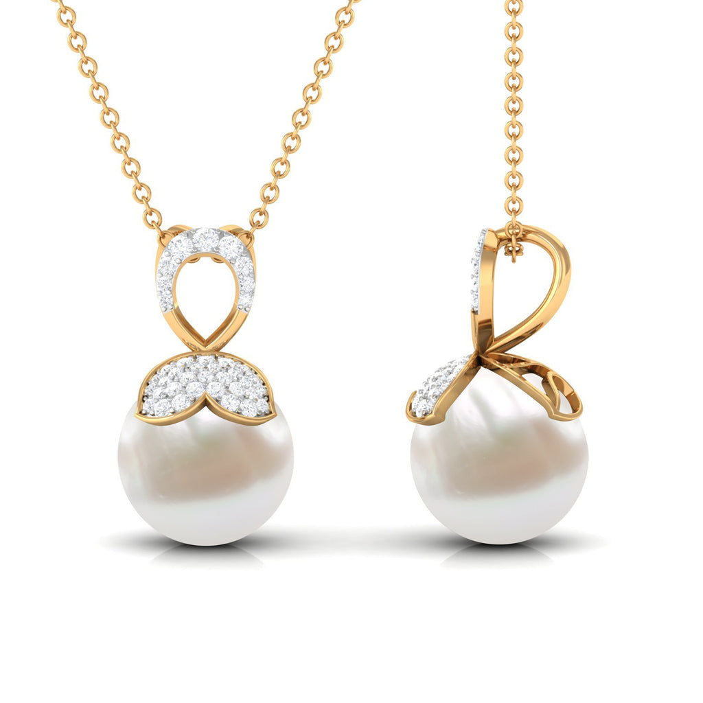 Nature Inspired Freshwater Pearl Drop Pendant Necklace with Diamond