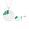 Emerald and Moissanite Bridal Necklace and Earrings Set