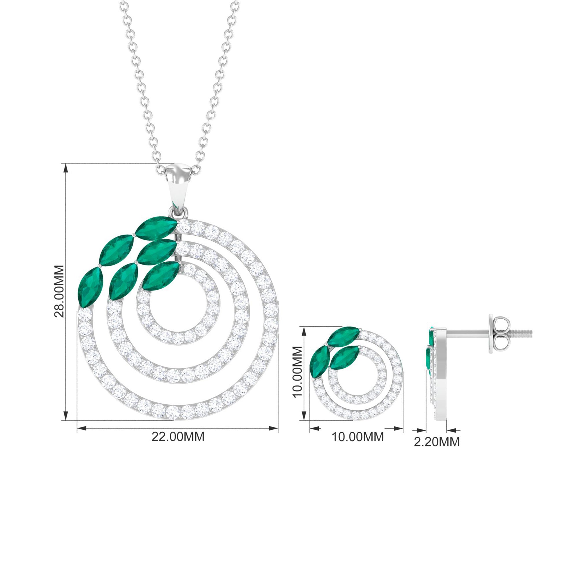 Emerald and Moissanite Bridal Necklace and Earrings Set
