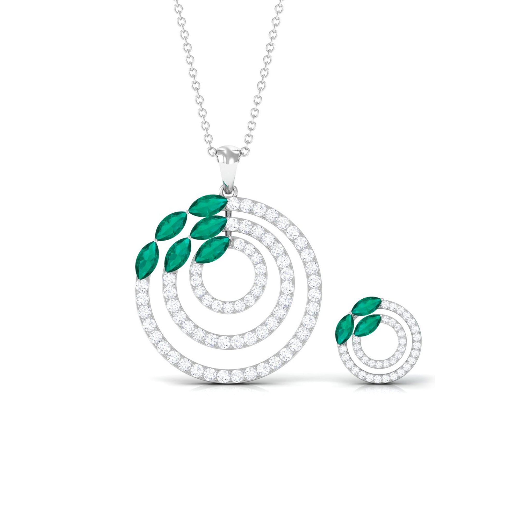 Emerald and Moissanite Bridal Necklace and Earrings Set