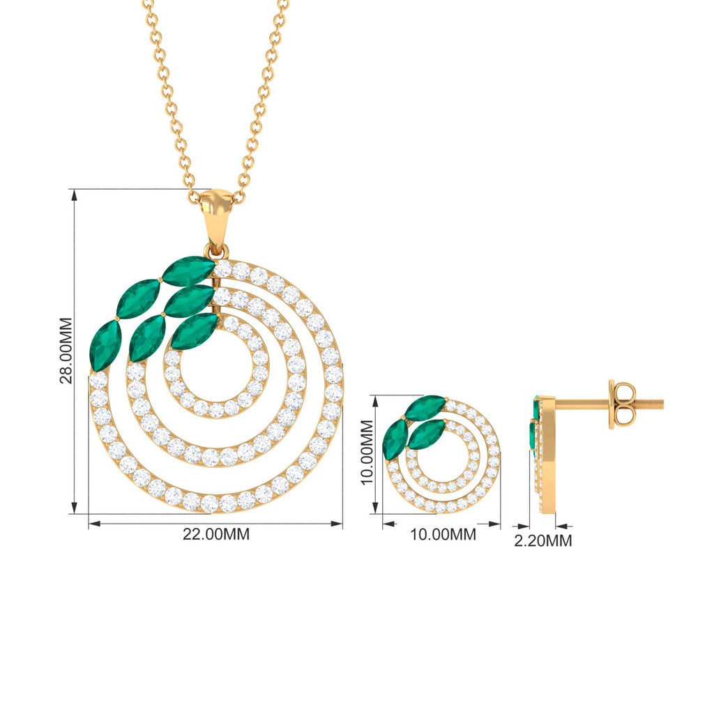 Emerald and Moissanite Bridal Necklace and Earrings Set