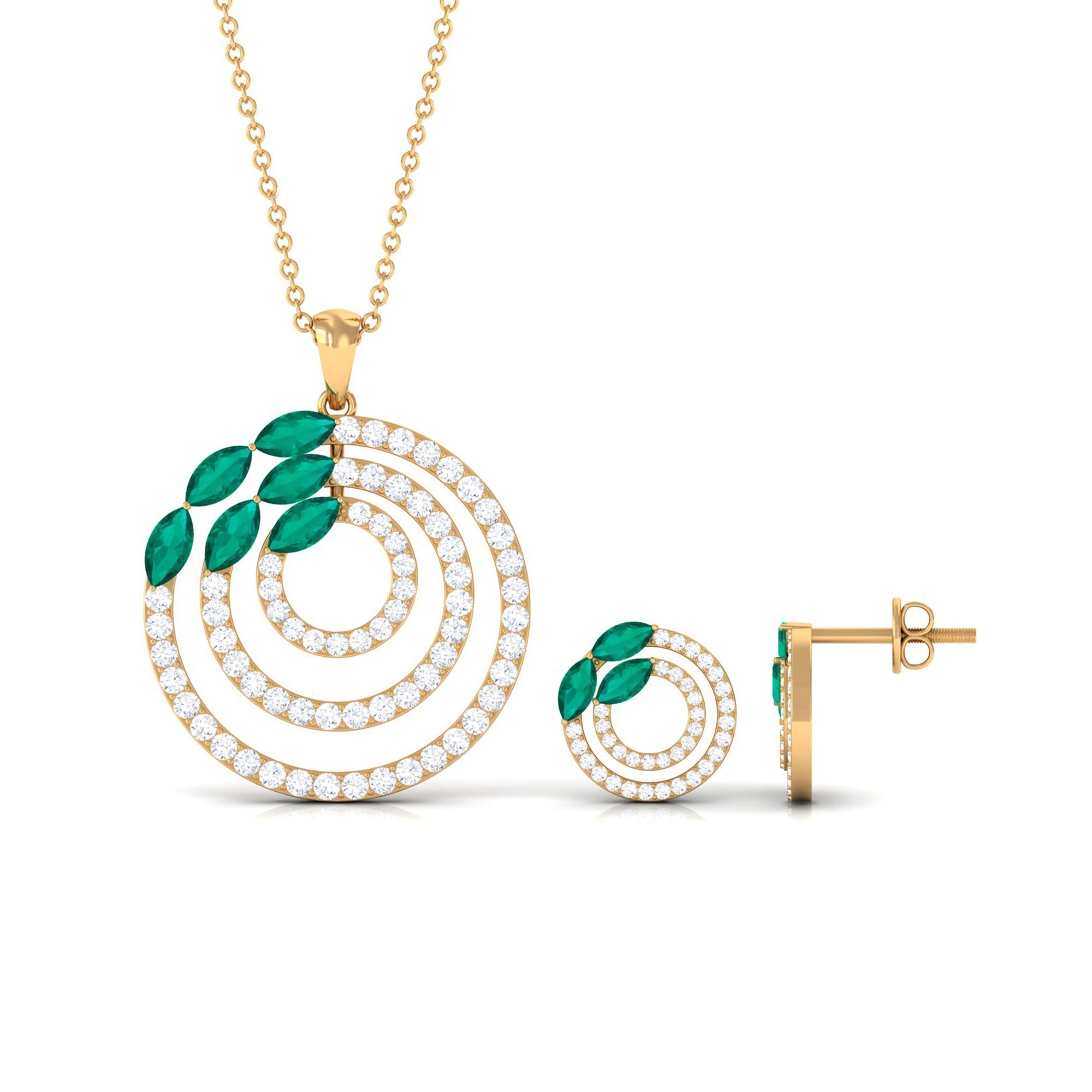 Emerald and Moissanite Bridal Necklace and Earrings Set