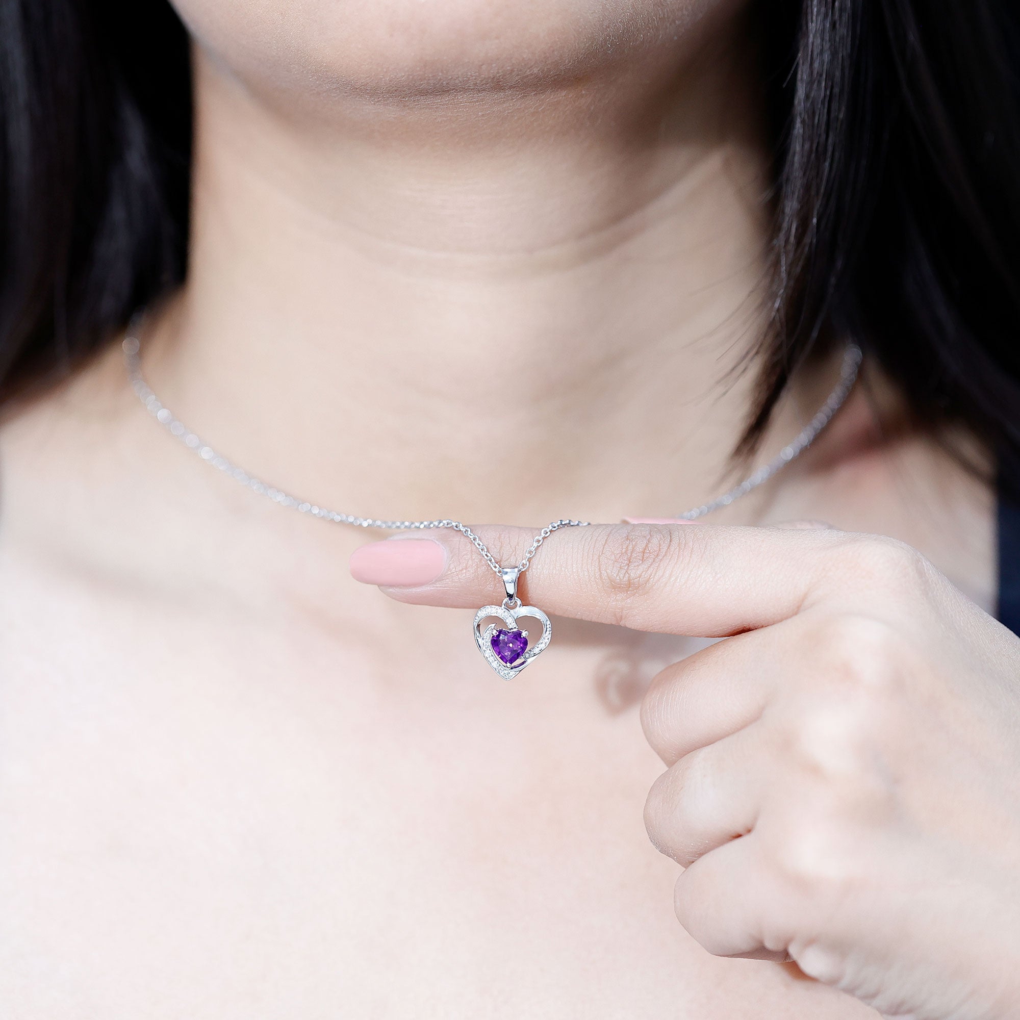 0.9 Carat Amethyst Heart Pendant Necklace with Diamond