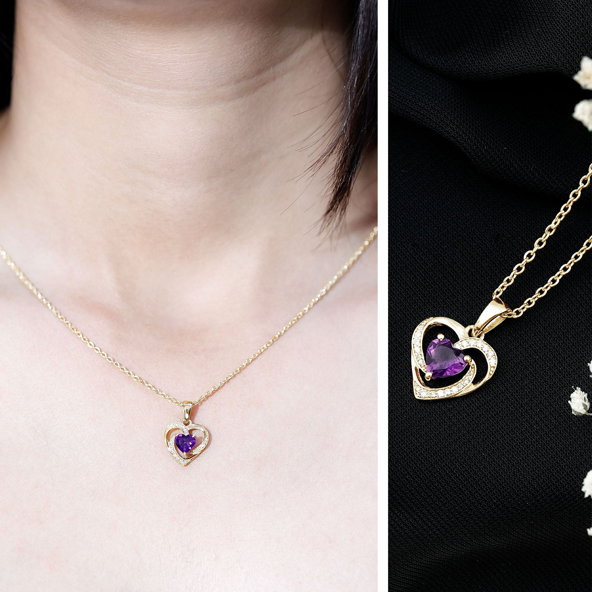 0.9 Carat Amethyst Heart Pendant Necklace with Diamond