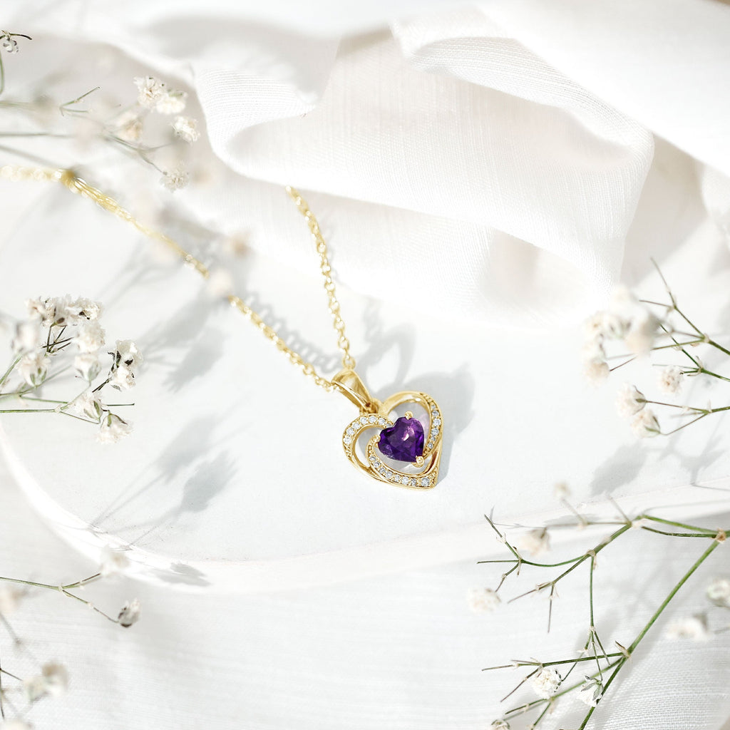 0.9 Carat Amethyst Heart Pendant Necklace with Diamond