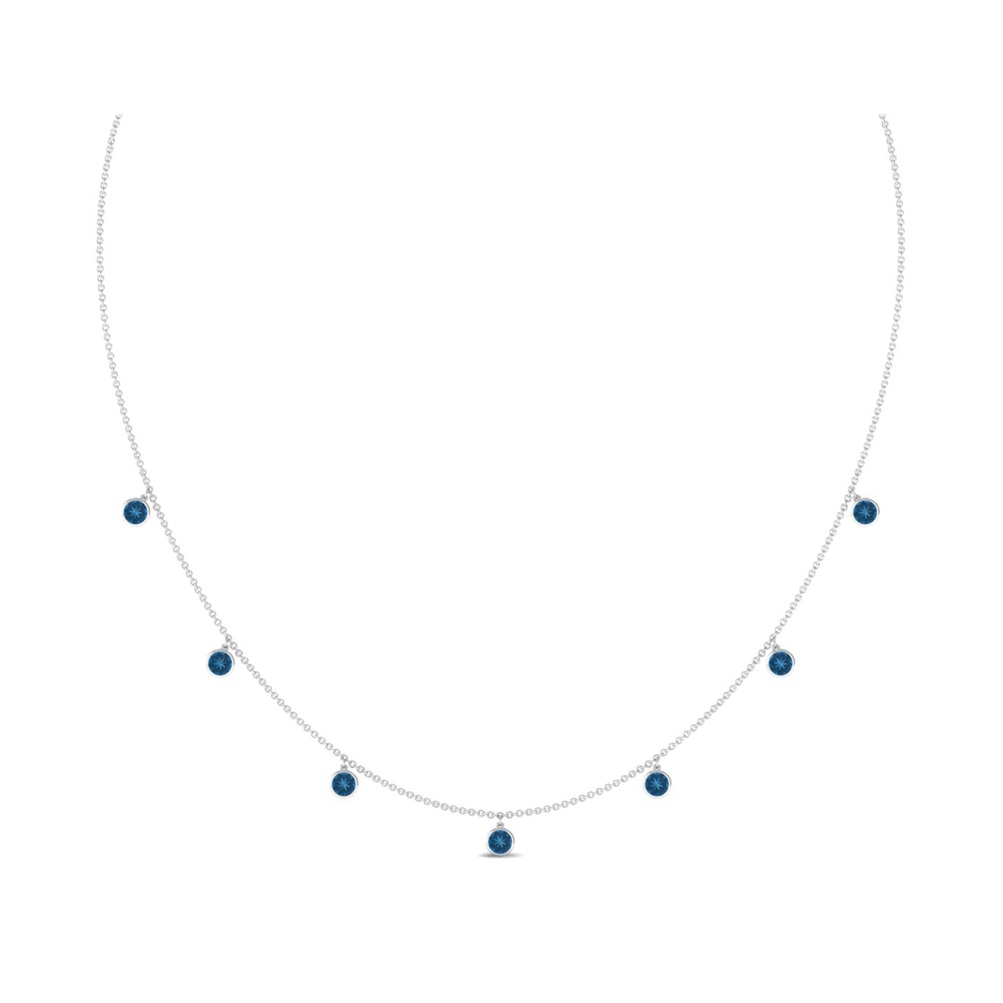 Real London Blue Topaz Station Necklace in Bezel Setting