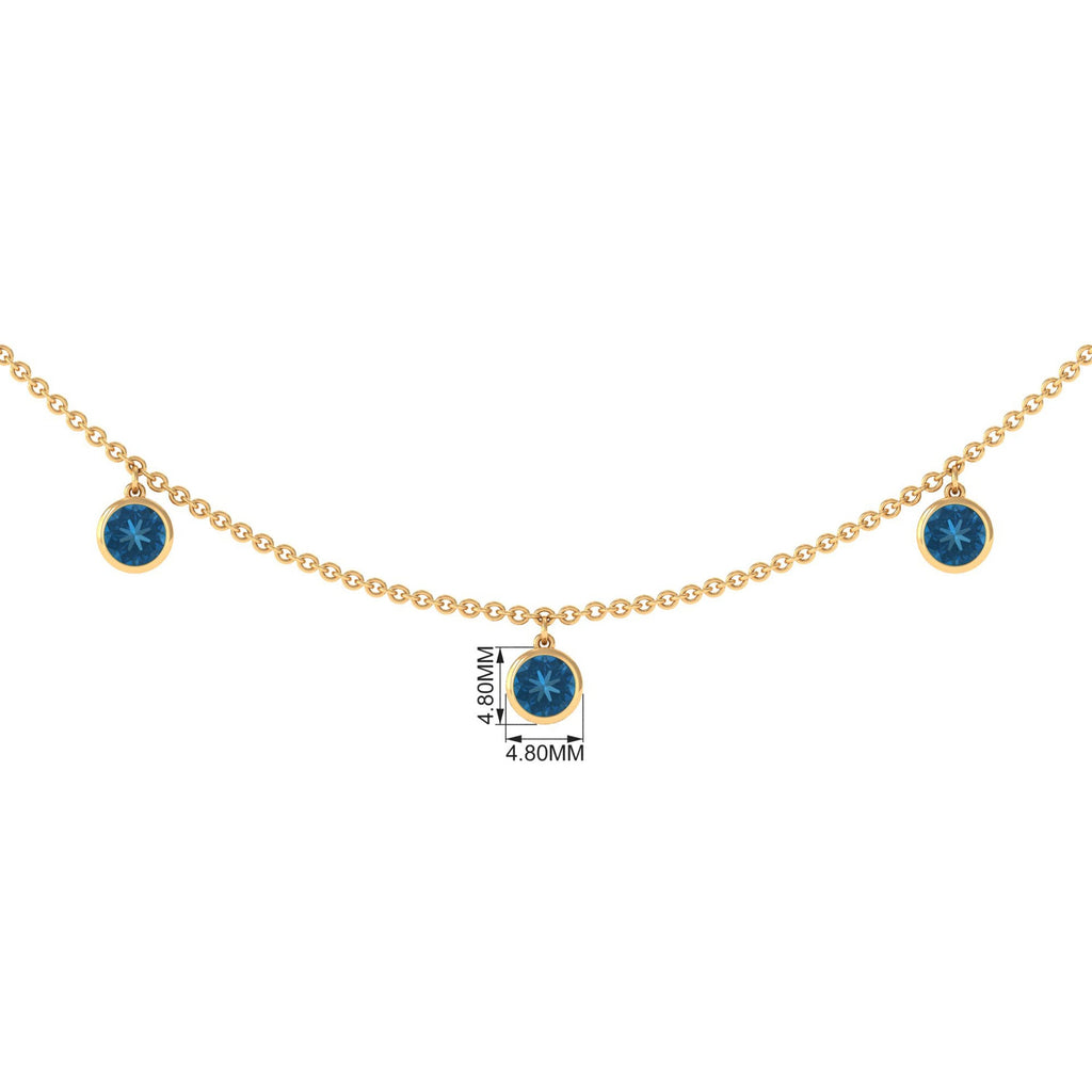 Real London Blue Topaz Station Necklace in Bezel Setting