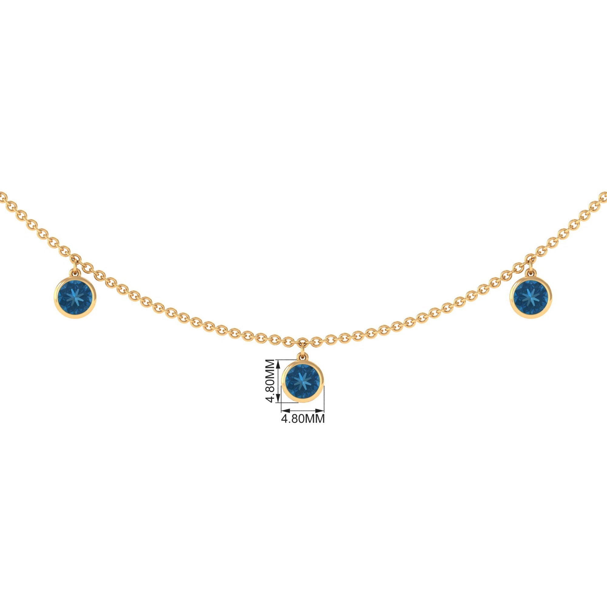 Real London Blue Topaz Station Necklace in Bezel Setting